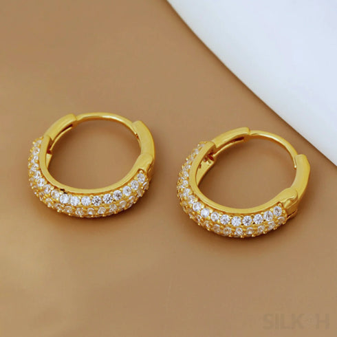 Round 18k Gold Plated Sterling Silver Zircon Inlaid Huggie